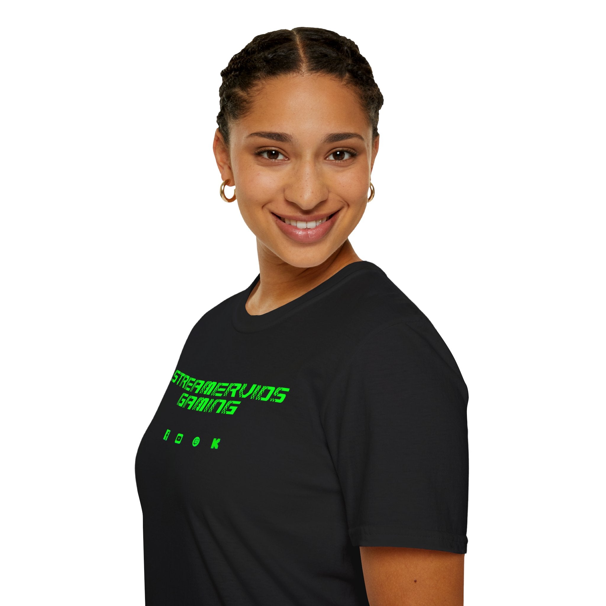 StreamerVids Gaming Racing Font T-Shirt with Social logos.