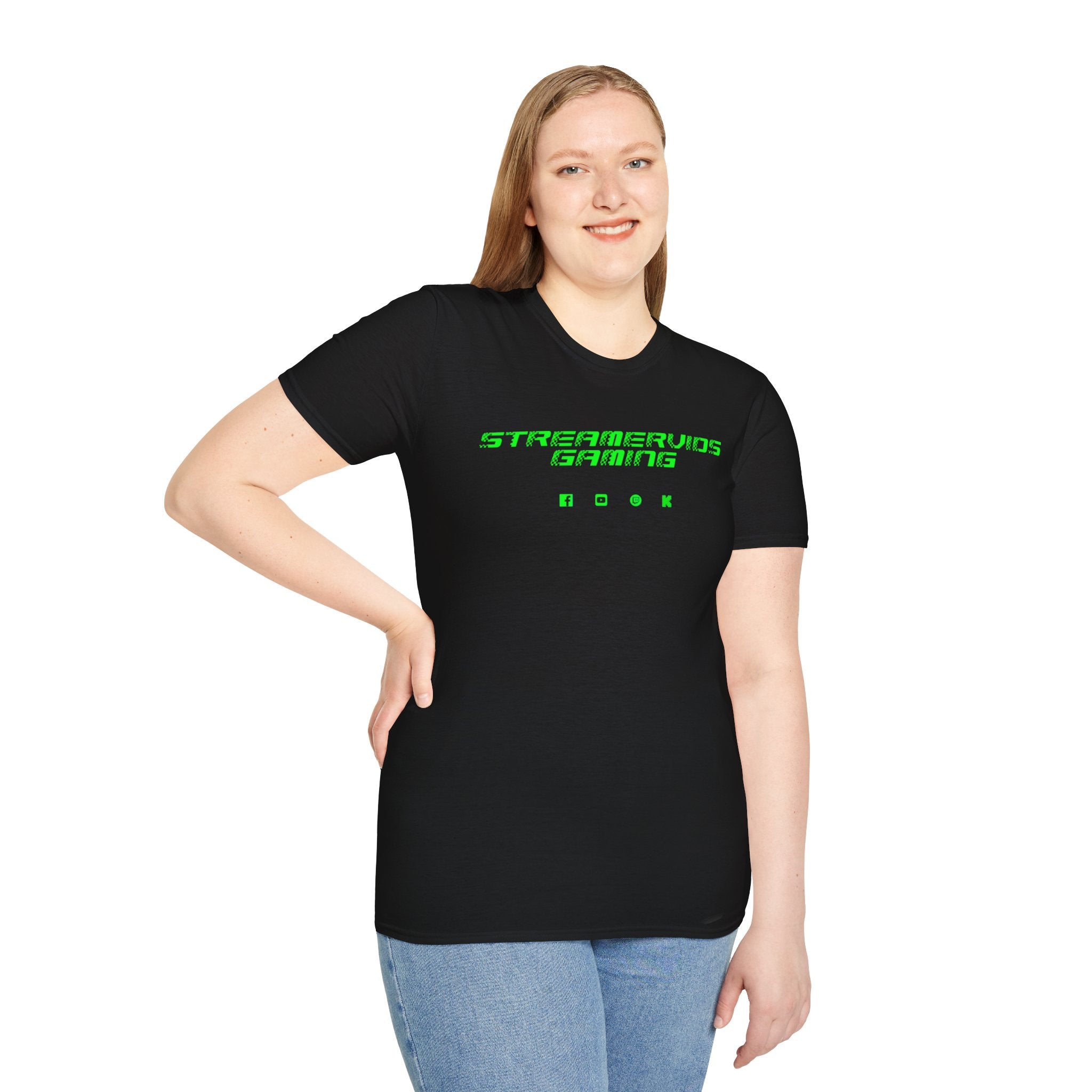 StreamerVids Gaming Racing Font T-Shirt with Social logos.